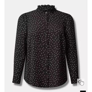 Torrid Womens Madison Georgette Ruffle Mock Neck Polka Dot Blouse Size 1 (1X)